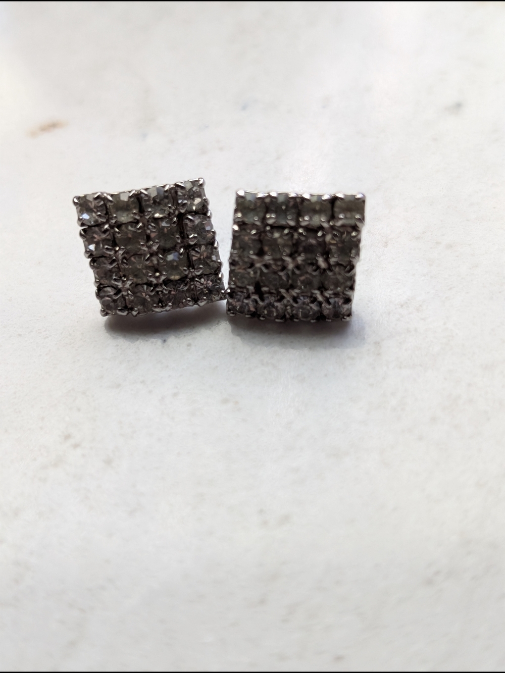 Silver-Tone Square Crystal Cluster Stud Earrings
